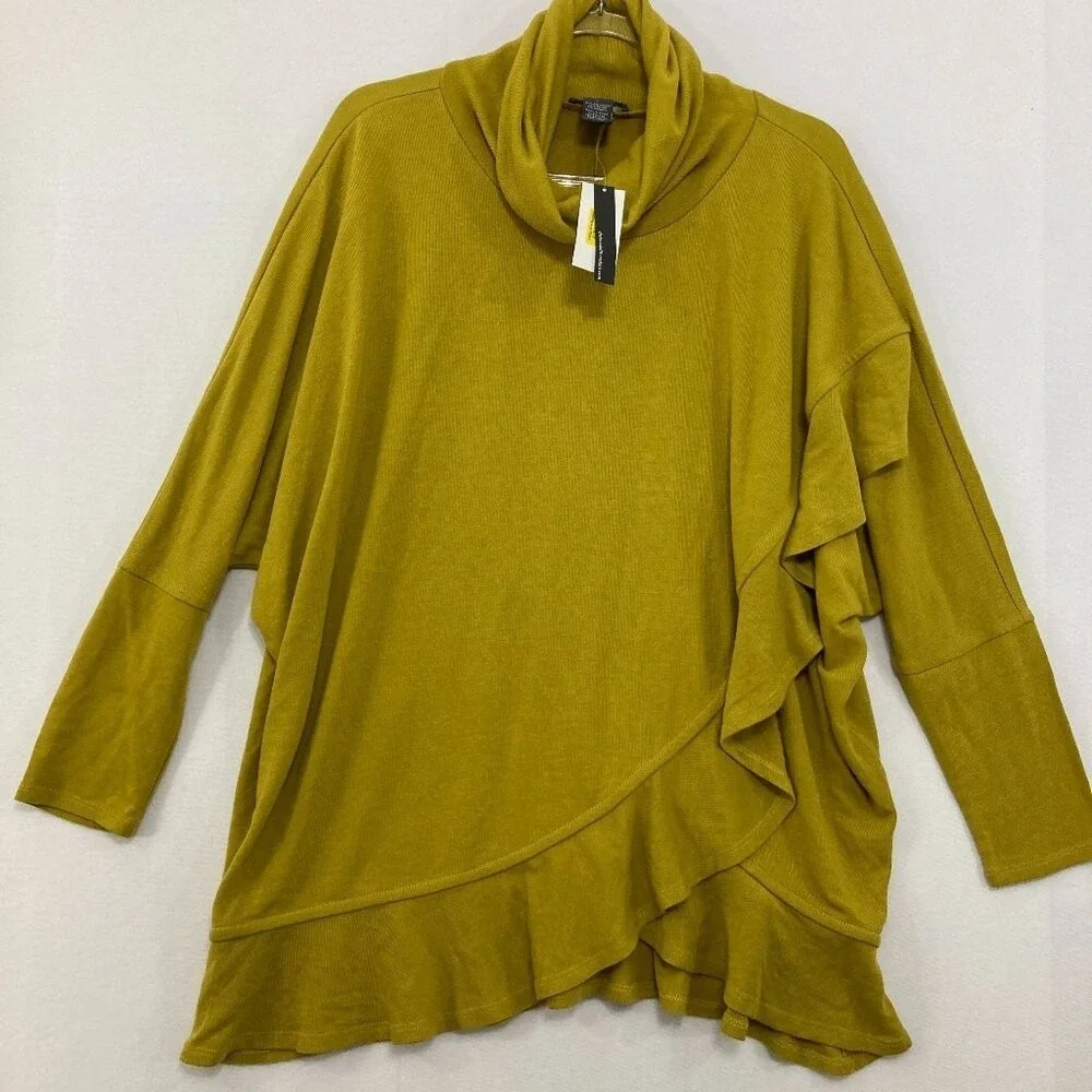 New Chelsea & Theodore Large‎ Turtle Neck Ruffle Dolman Sleeve Knit Sweater